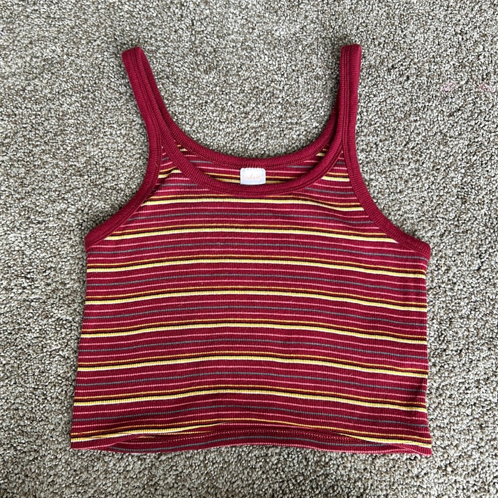 Deep red striped crop top